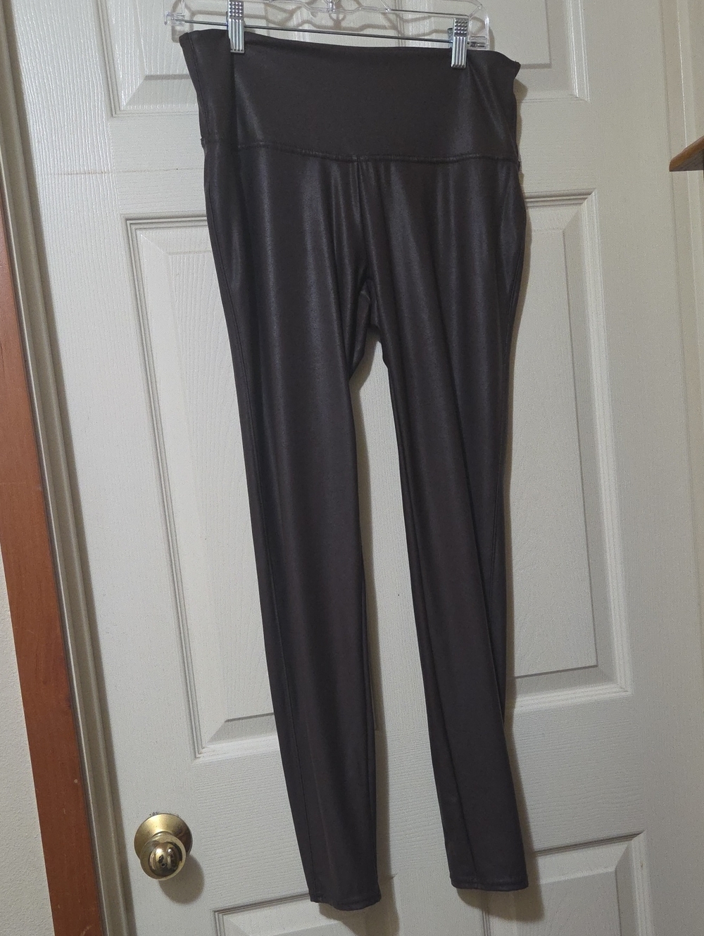 High-Waist Faux Leather Leggings - Dark Brown